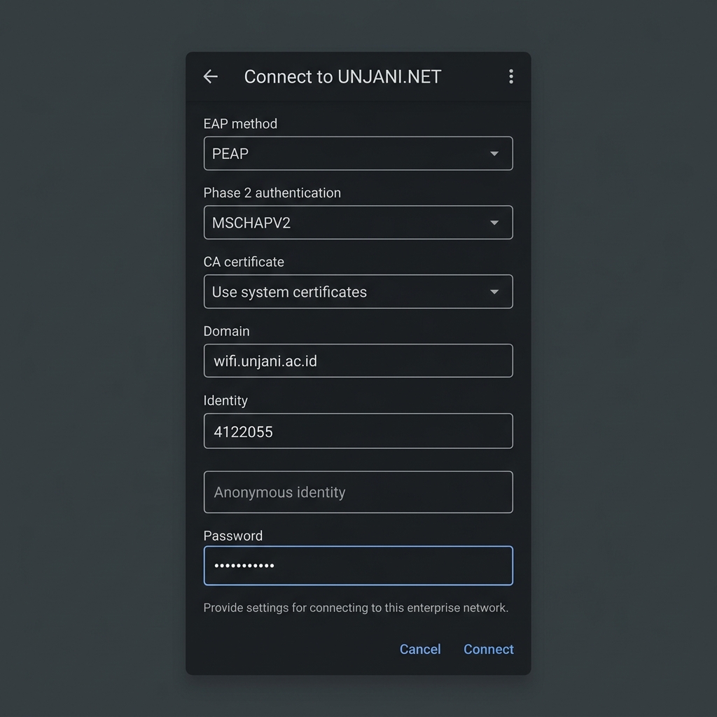 Screenshot Pengaturan Wi-Fi Android